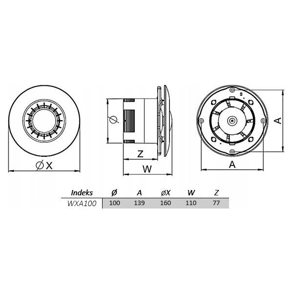 AWENTA Wentylator łazienkowy Astro fi100 85m3/h 13W 230V biały Awenta WXA100 11547910 5905033303935