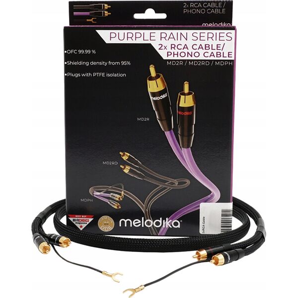 Gramofon Melodika Melodika MDPHD50 Purple Rain Black Edition Kabel 2xRCA PHONO do gramofonu z żyłą uziemiającą - 5m 11618882 5907609008176
