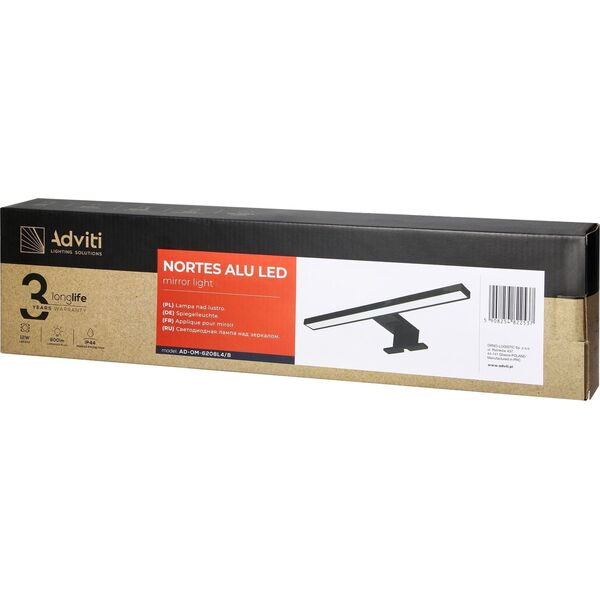 Kinkiet Orno NORTES LED 12W, lampa nad lustro, 900lm, 4000K, dł. 50 cm, aluminium, czarna AD-OM-6208L4/B 11620597 5908254822537