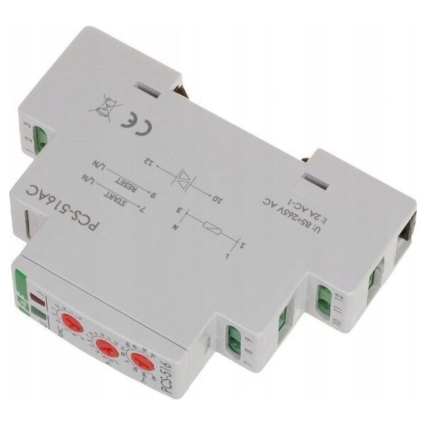 Przekaźnik czasowy 10-funkcyjny F&F PCS-516AC 0,1s-576h 2A 1NO 85-265V AC/DC triak na szynę DIN 11622013 5902431670225