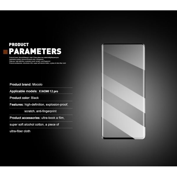Techonic Mocolo 3D 9H Full Glue - Szkło ochronne na cały ekran Xiaomi 12 Pro (Black) 11647893 6971780262923