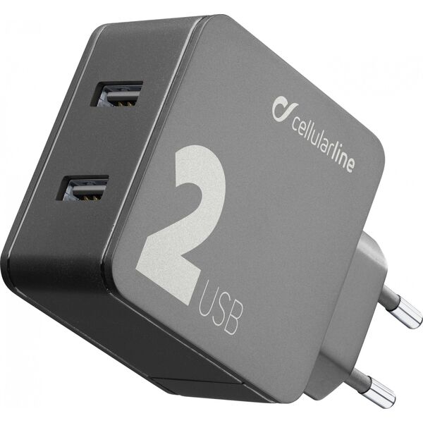 Ładowarka Cellular Line Cellularline Multi-Power 2 Home Charger 2x USB 12W +12W, Black 11719533 8018080356964
