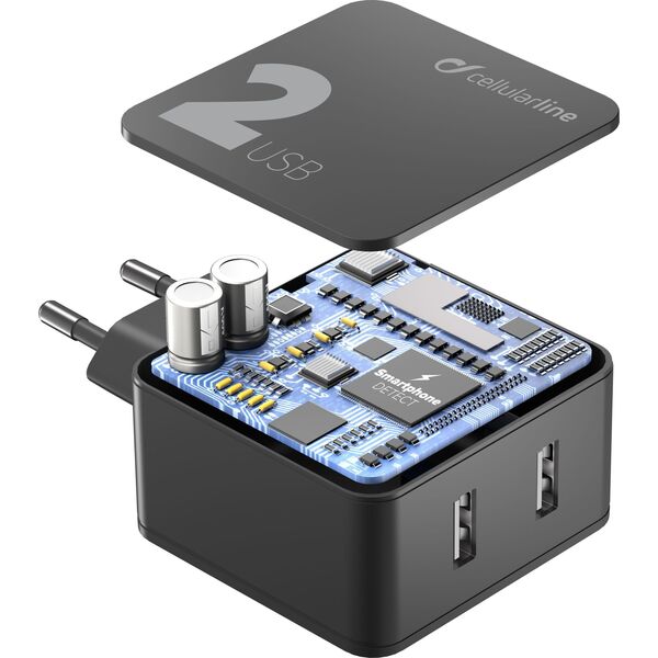 Ładowarka Cellular Line Cellularline Multi-Power 2 Home Charger 2x USB 12W +12W, Black 11719533 8018080356964