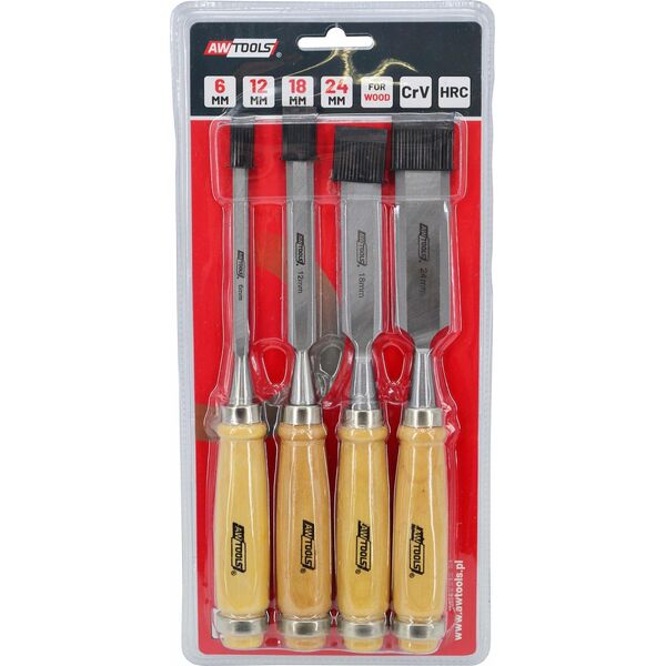 AWTools AWTOOLS ZESTAW DŁUT Z DREWNIANYMI UCHWYTAMI 4 SZTUKI 6/12/18/24 MM 11741026 5903678608408
