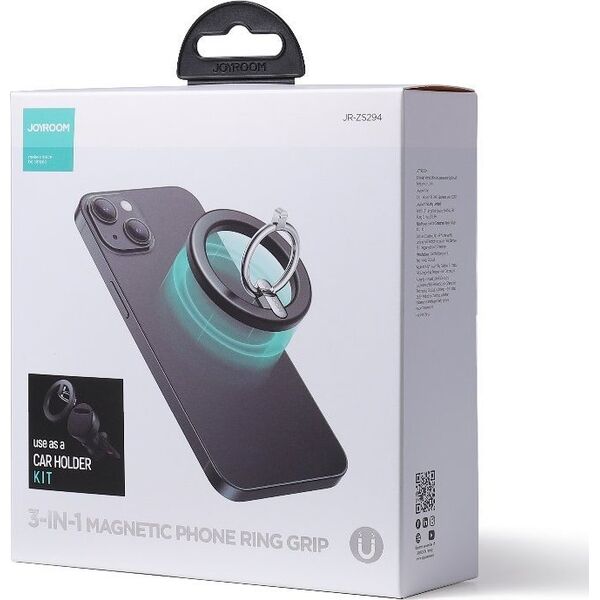 Joyroom Joyroom zestaw wielofunkcyjny magnetyczny uchwyt samochodowy ring podstawka do telefonu czarny (JR-ZS294) 11833772 6941237196644