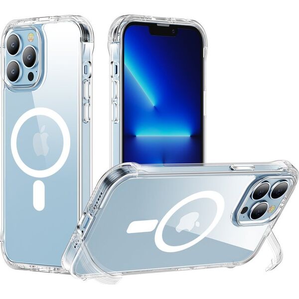 Joyroom Joyroom Magnetic Defender magnetyczne etui do iPhone 14 pancerny pokrowiec z haczykami podstawką przezroczysty (kompatybilne z MagSafe) 11834561 6956116729950