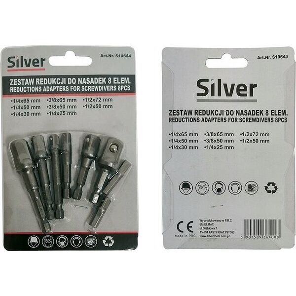 Silver SILVER KOMPLET ADAPTERÓW / UCHWYTÓW DO NASADEK 8szt. 1/2-3/8-1/4" 11922344 5907589364088
