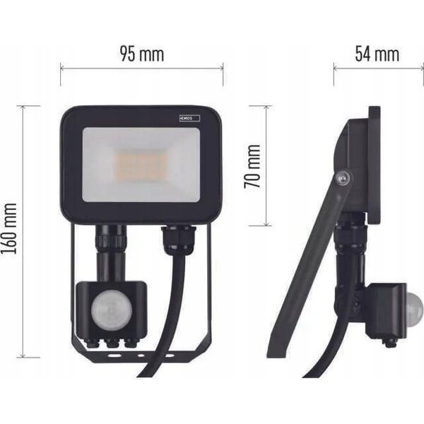 Naświetlacz Emos Naświetlacz LED Emos Profi/Ideo PIR ZS2712 10W 1100lm 4000K IP65 czujnik ruchu PIR czarny 11955268 8592920105801