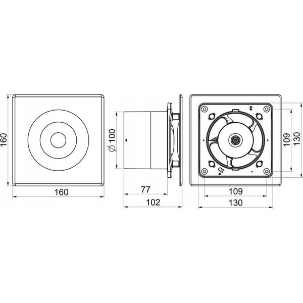 AWENTA Wentylator łazienkowy Loop Awenta WL100H fi100mm 42/70m3/h 4/6W 230V z czujnikiem wilgotności biały 12129378 5905033309739