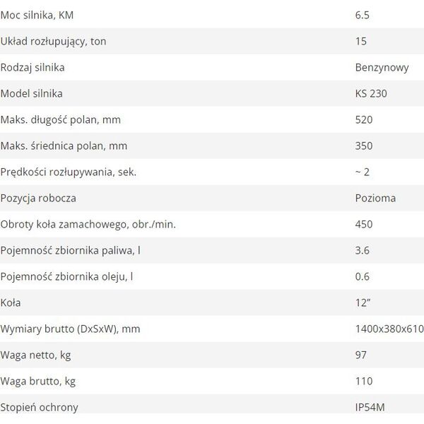 Könner & Söhnen Kinetyczna łuparka do drewna KS 15TKG 52/35 12168243 4260405364152