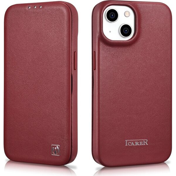 iCarer iCarer CE Premium Leather Folio Case skórzane etui iPhone 14 Plus z klapką magnetyczne MagSafe czerwony (WMI14220715-RD) 12291679 6975092685753