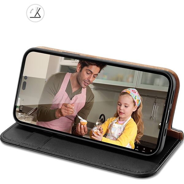 Dux Ducis Dux Ducis Hivo skórzane etui z klapką pokrowiec ze skóry naturalnej portfel na karty i dokumenty iPhone 14 Pro Max czarny 12297640 6934913033050