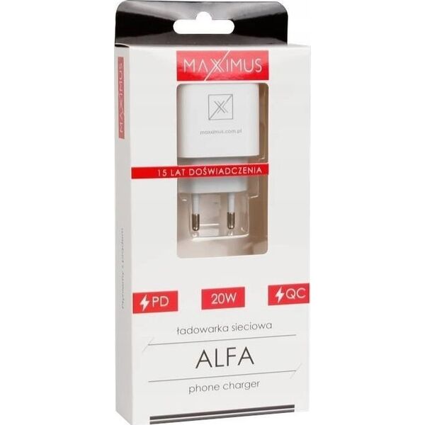 Ładowarka Maxximus ŁAD. SIECIOWA MX ALFA 20W PD+QC, USB-A+C WHITE/BIAŁY 12419848 5901313560784