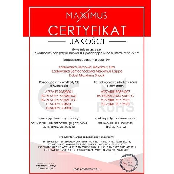 Ładowarka Maxximus ŁAD. SIECIOWA MX ALFA 20W PD+QC, USB-A+C WHITE/BIAŁY 12419848 5901313560784