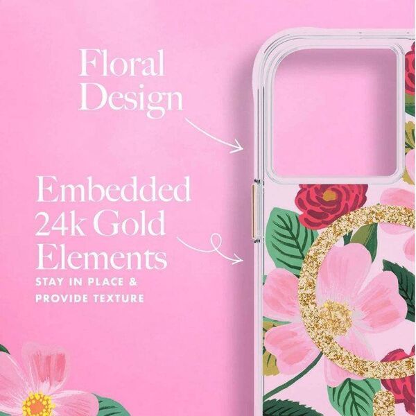 Rifle Paper Clear MagSafe - Etui iPhone 14 zdobione złotem (Rose Garden) 12517584 840171719444