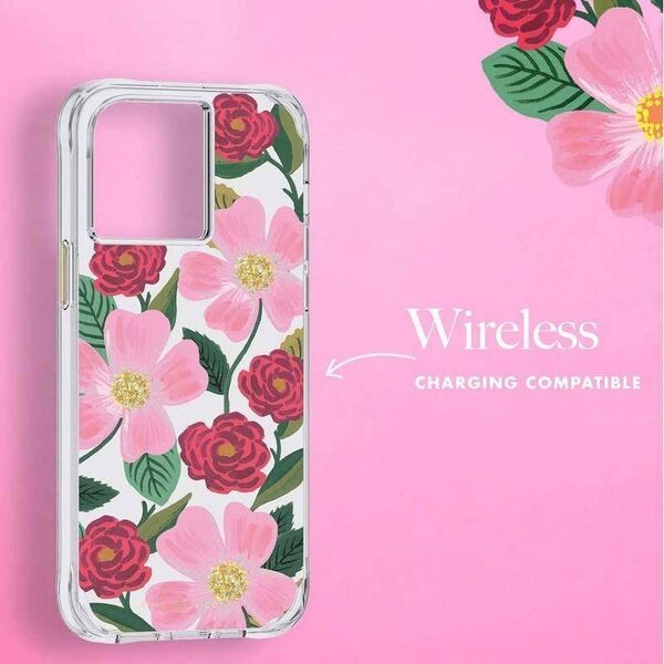 Rifle Paper Clear - Etui iPhone 14 Pro Max zdobione złotem (Rose Garden) 12518623 840171722154