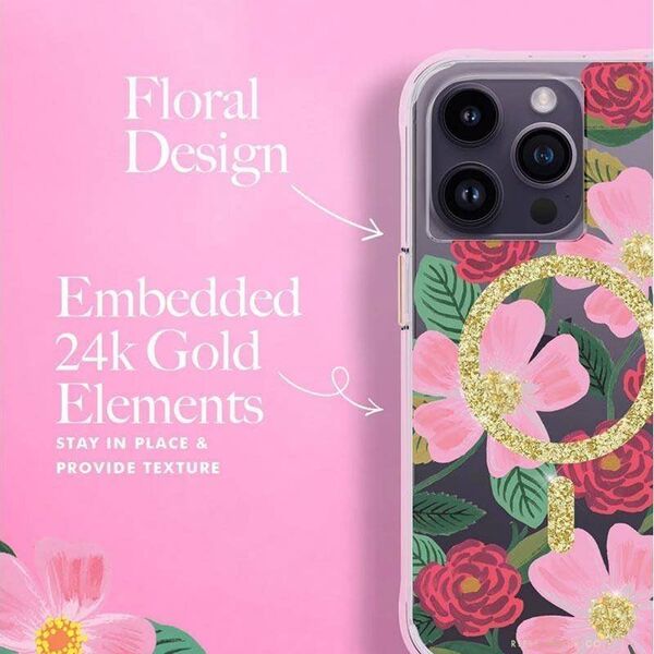 Rifle Paper Clear MagSafe - Etui iPhone 14 Pro zdobione złotem (Rose Garden) 12518630 840171719673