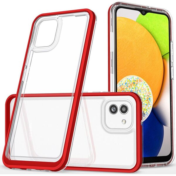 Hurtel Clear 3in1 etui Samsung Galaxy A03 silikonowy pokrowiec z ramką czerwone 12522922 9145576265956