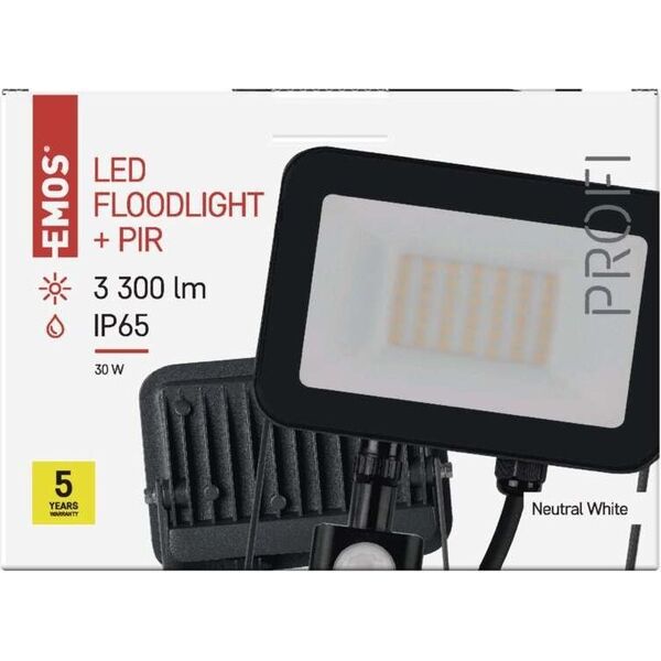 Naświetlacz Emos Naświetlacz LED Emos Profi PIR ZS2732 30W 3300lm 4000K IP65 czujnik ruchu PIR czarny 12523204 8592920105832