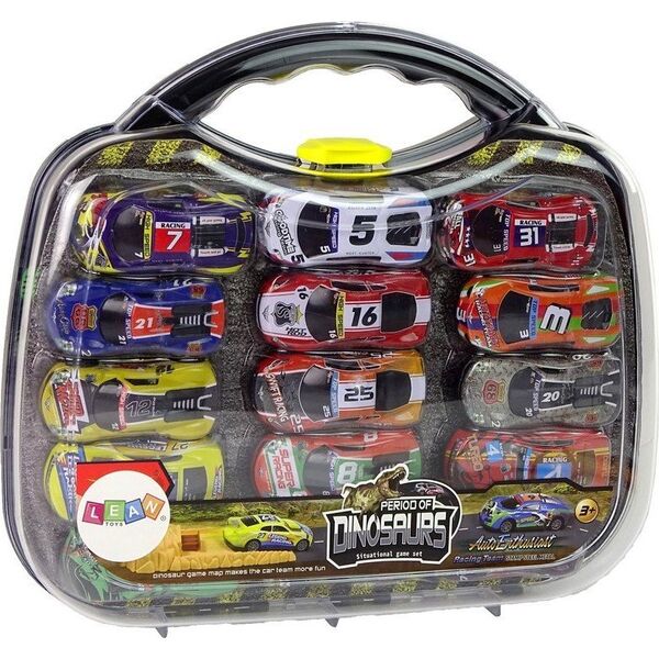 LeanToys Zestaw Auta Sportowe Resoraki Dinozaury Akcesoria Znaki Drogowe Walizka 12531501 5904665999882