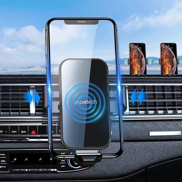 4kom.pl Uchwyt samochodowy Choetech Holder do auta na telefon z ładowarką indukcyjną QI na kratkę + magnetyczne końcówki Czarny 12564467 6932112102119