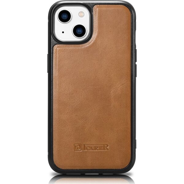 iCarer iCarer Leather Oil Wax etui pokryte naturalną skórą do iPhone 14 (kompatybilne z MagSafe) brązowy (WMI14220717-TN) 12568419 6975092685883