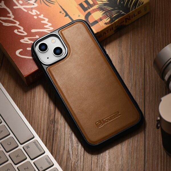 iCarer iCarer Leather Oil Wax etui pokryte naturalną skórą do iPhone 14 (kompatybilne z MagSafe) brązowy (WMI14220717-TN) 12568419 6975092685883