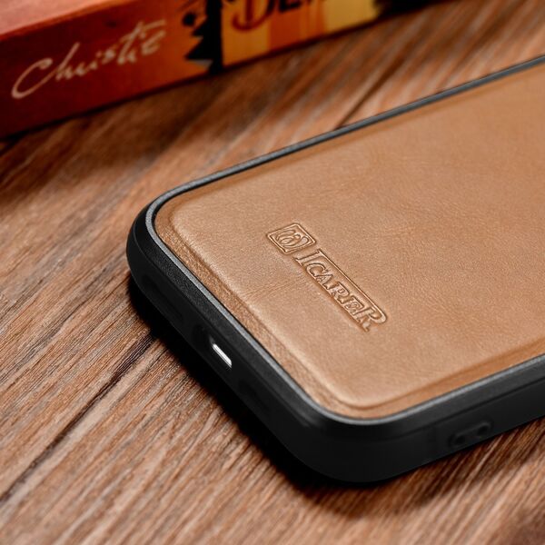 iCarer iCarer Leather Oil Wax etui pokryte naturalną skórą do iPhone 14 (kompatybilne z MagSafe) brązowy (WMI14220717-TN) 12568419 6975092685883