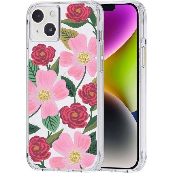 Rifle Paper Clear - Etui iPhone 14 Plus zdobione złotem (Rose Garden) 12572100 840171722147
