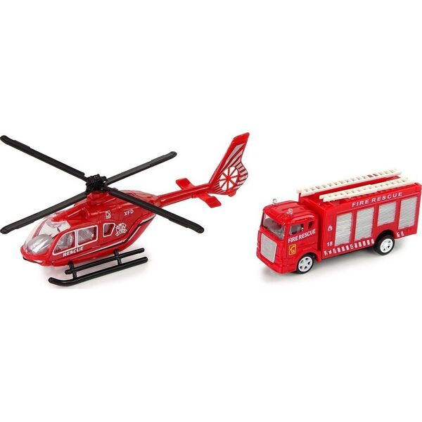 LeanToys Zestaw Autek Straż Pożarna Naciąg Helikopter Czerwony 12574424 5904665999950