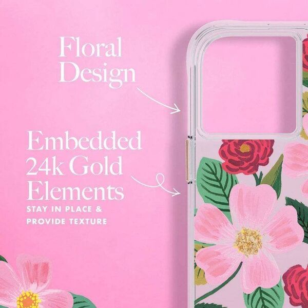 Rifle Paper Clear - Etui iPhone 14 zdobione złotem (Rose Garden) 12579127 840171722123