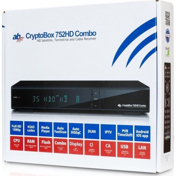 Tuner TV CryptoBox Tuner AB 752HD Combo DVB-T2/S2/C 12594670 8588005998543