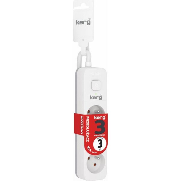 Kerg Przedłużacz KERG z wyłącznikiem-3 gniazda-biało-szary-3m-16A-H05VV-F-3x1,5mm2 12613442 5901791131353