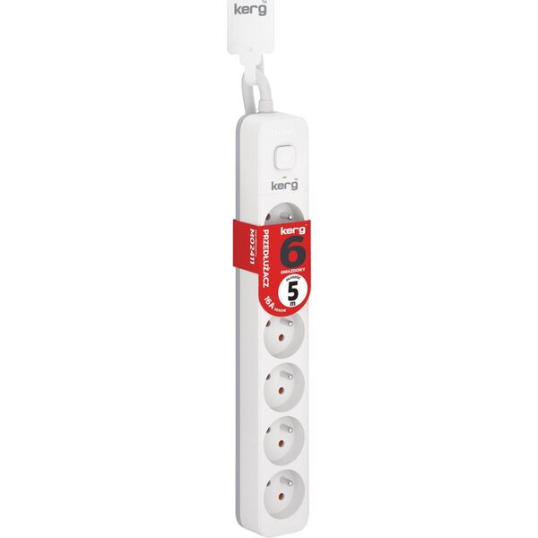 Kerg Przedłużacz KERG z wyłącznikiem-6 gniazd-biało-szary-5m-16A-H05VV-F-3x1,5mm2 12613474 5901791161558