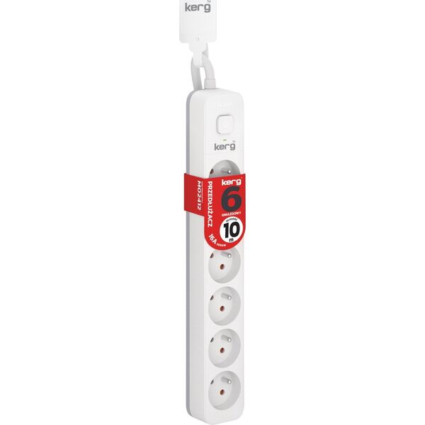 Kerg Przedłużacz KERG z wyłącznikiem-6 gniazd-biało-szary-10m-16A-H05VV-F-3x1,5mm2 12613475 5901791161053