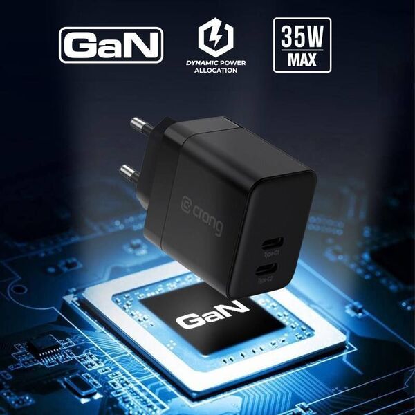 Ładowarka Crong Ładowarka sieciowa Crong Utra Compact GaN 35W PD 3.0 2x USB-C (czarny) 12613766 5904310702232