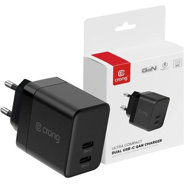 Ładowarka Crong Ładowarka sieciowa Crong Utra Compact GaN 35W PD 3.0 2x USB-C (czarny) 12613766 5904310702232