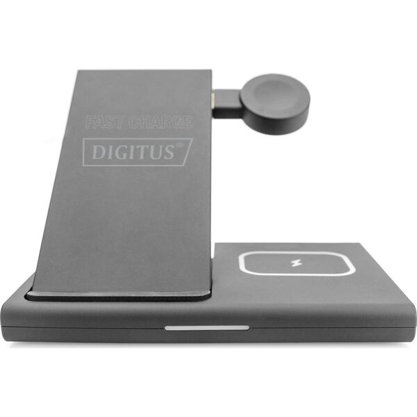 Ładowarka Digitus Stacja ładująca indukcyjna 3w1 składana 15W MagSafe + Qi 1m USB Czarna 12614635 4016032482789