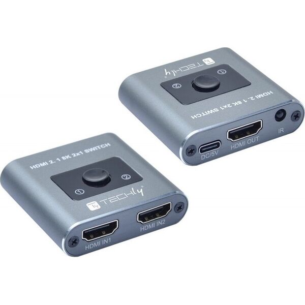 Adapter AV Techly Techly 2-Portowy Przełącznik HDMI 2.1 8K*60Hz 2x1 z Pilotem IR 12615313 8059018365504