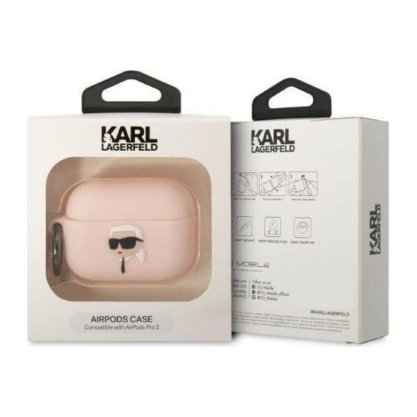 Karl Lagerfeld Etui Karl Lagerfeld KLAP2RUNIKP Apple AirPods Pro 2 cover różowy/pink Silicone Karl Head 3D 12624541 3666339099251