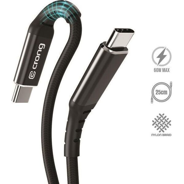 Kabel USB Crong USB-C - USB-C 0.25 m Czarny (CRG-AL025USCC-BLK) 12627429 5904310702362
