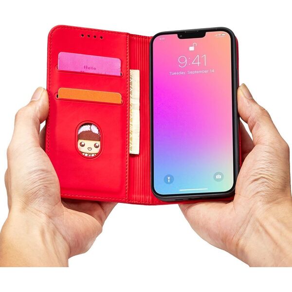 Hurtel Magnet Card Case etui iPhone 14 pokrowiec z klapką portfel podstawka czerwone 12718334 9145576263341