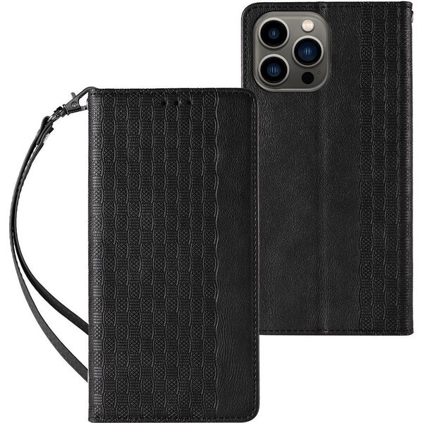 Hurtel Magnet Strap Case etui iPhone 14 Plus pokrowiec z klapką portfel mini smycz podstawka czarne 12718335 9145576263563