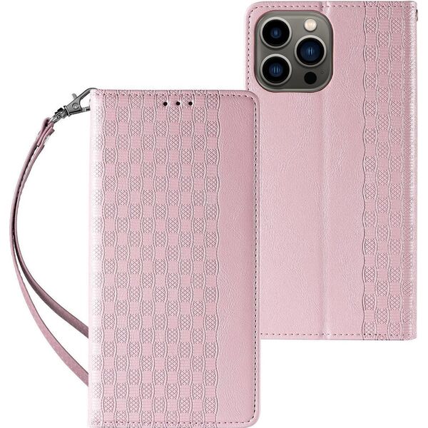 Hurtel Magnet Strap Case etui iPhone 14 Plus pokrowiec z klapką portfel mini smycz podstawka różowe 12718342 9145576263594