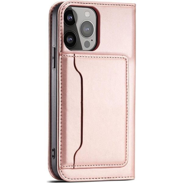 Hurtel Magnet Card Case etui iPhone 14 Pro Max pokrowiec z klapką portfel podstawka różowe 12718348 9145576263471