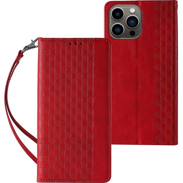 Hurtel Magnet Strap Case etui iPhone 14 Pro Max pokrowiec z klapką portfel mini smycz podstawka czerwone 12718356 9145576263662