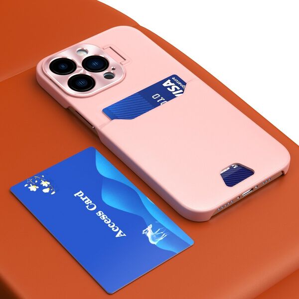 Hurtel Leather Stand Case etui do iPhone 14 pokrowiec portfel na kartę z podstawką różowe 12718446 9145576269640