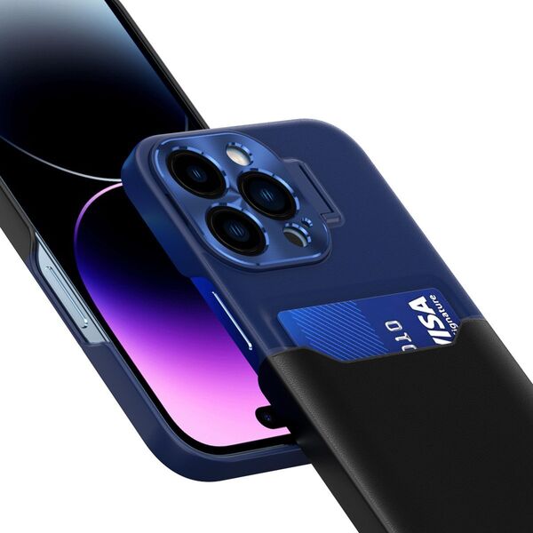 Hurtel Leather Stand Case etui do iPhone 14 pokrowiec portfel na kartę z podstawką niebieskie 12718447 9145576269657