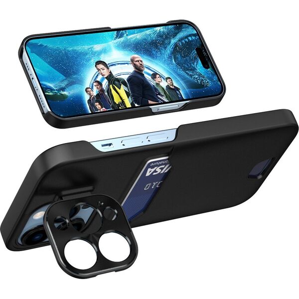 Hurtel Leather Stand Case etui do iPhone 14 Pro pokrowiec portfel na kartę z podstawką czarne 12718451 9145576269725