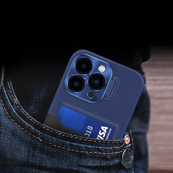 Hurtel Leather Stand Case etui do iPhone 14 Plus pokrowiec portfel na kartę z podstawką niebieskie 12718452 9145576269688